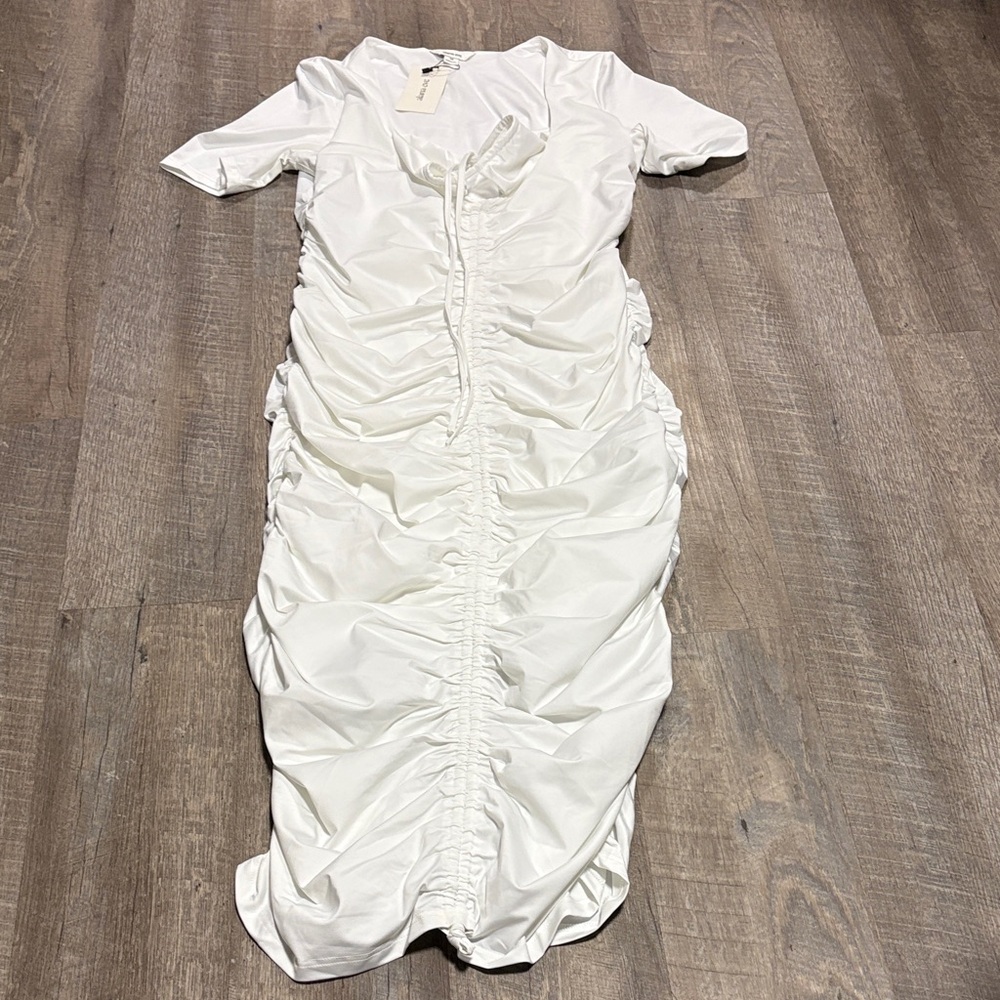 Elegant White Ruched Dress